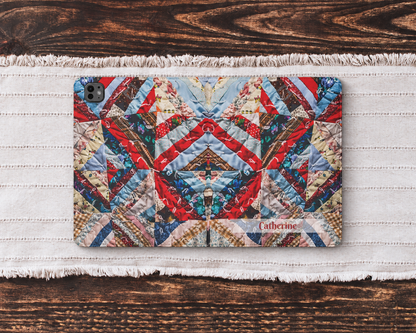 Personalized Vintage Patchwork Strip Quilt iPad Folio Case