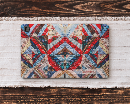 Personalized Vintage Patchwork Strip Quilt iPad Folio Case