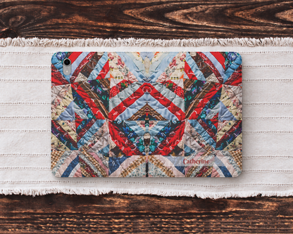 Personalized Vintage Patchwork Strip Quilt iPad Folio Case