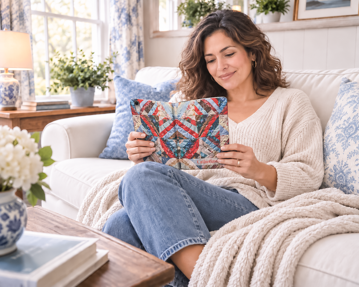 Personalized Vintage Patchwork Strip Quilt iPad Folio Case