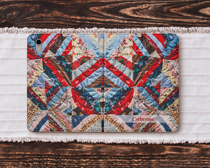 Personalized Vintage Patchwork Strip Quilt iPad Folio Case