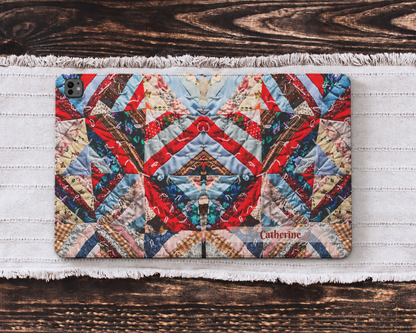 Personalized Vintage Patchwork Strip Quilt iPad Folio Case