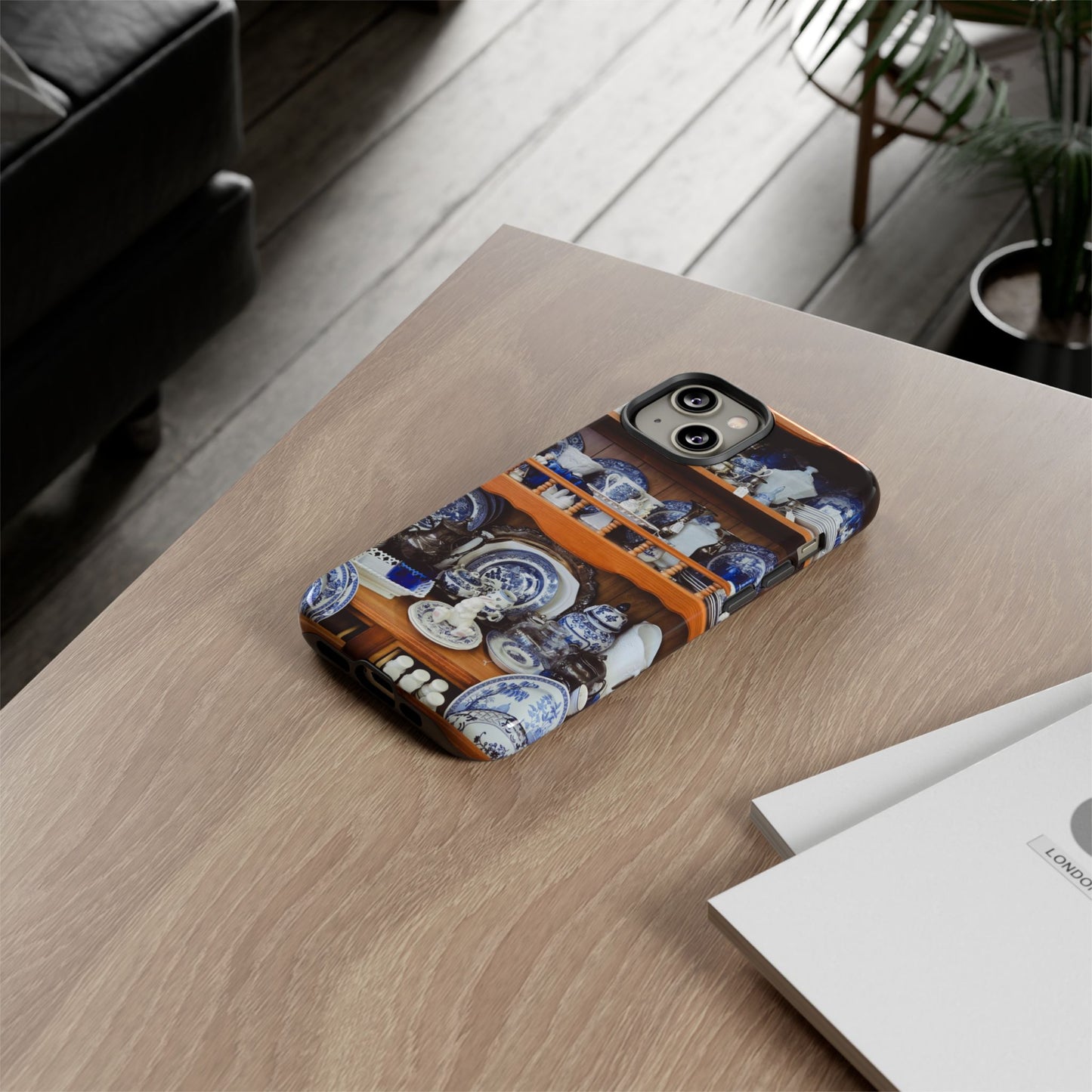 Blue & White China Tough Phone Case, Vintage Curio Shelf iPhone Samsung Google Pixel Cover