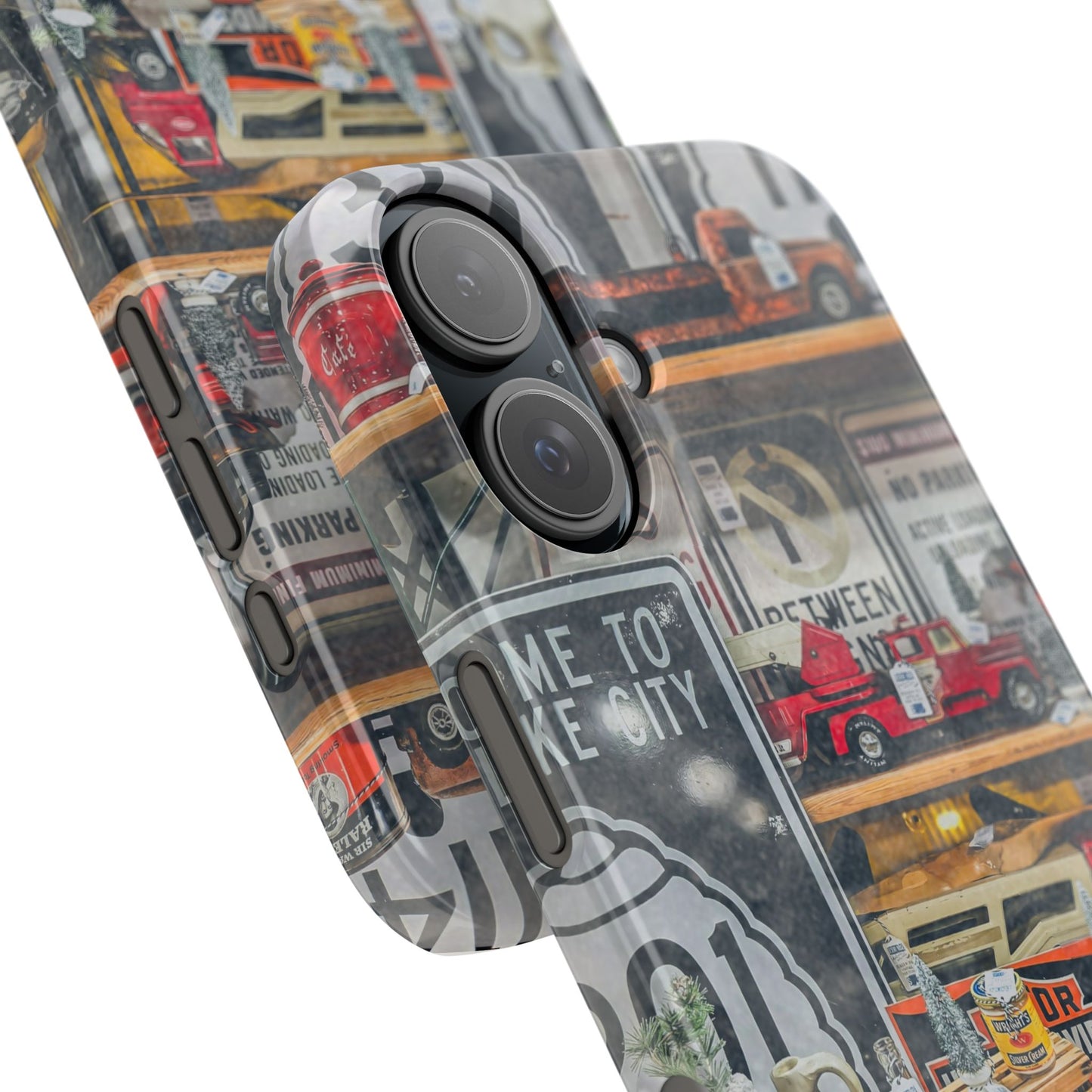 Vintage Toy Fire Truck Snap Case | Retro Truck Phone Case, Road Sign Collage