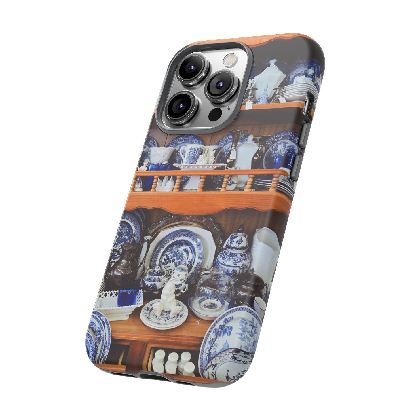 Blue & White China Tough Phone Case, Vintage Curio Shelf iPhone Samsung Google Pixel Cover