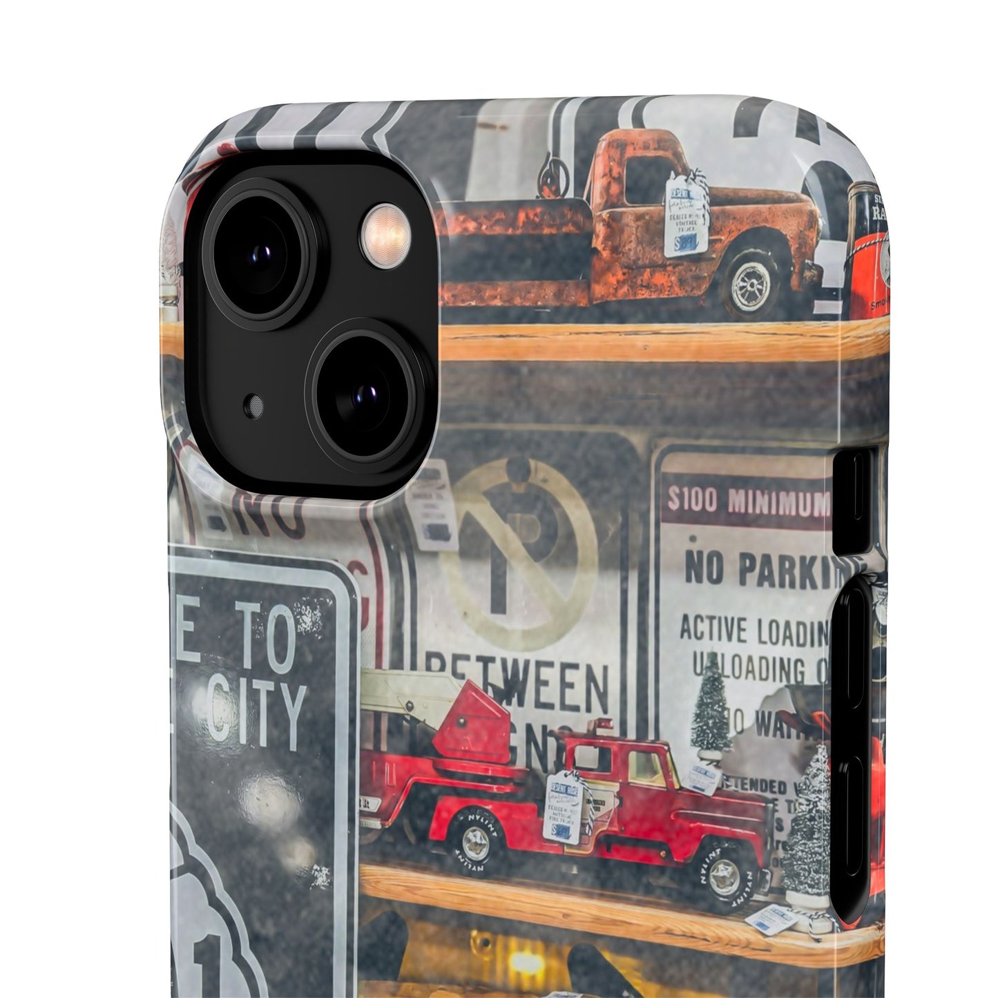 Vintage Toy Fire Truck Snap Case | Retro Truck Phone Case, Road Sign Collage