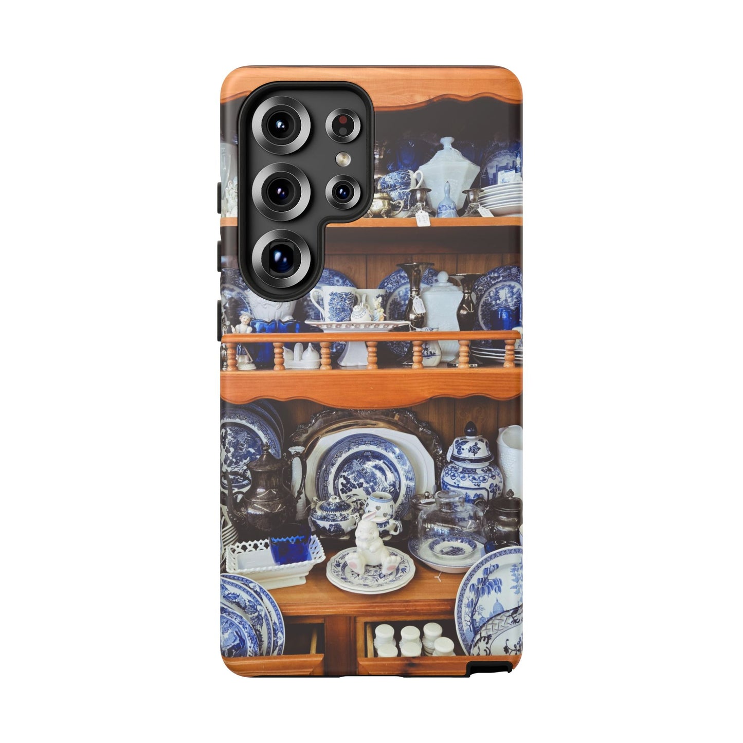 Blue & White China Tough Phone Case, Vintage Curio Shelf iPhone Samsung Google Pixel Cover