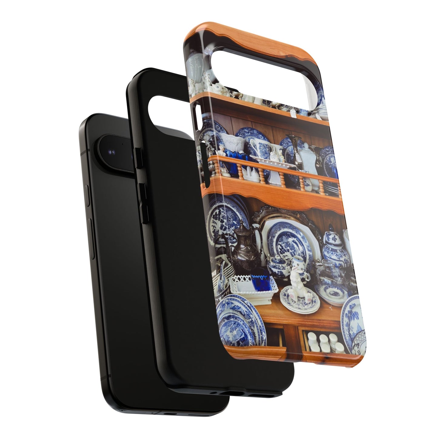 Blue & White China Tough Phone Case, Vintage Curio Shelf iPhone Samsung Google Pixel Cover