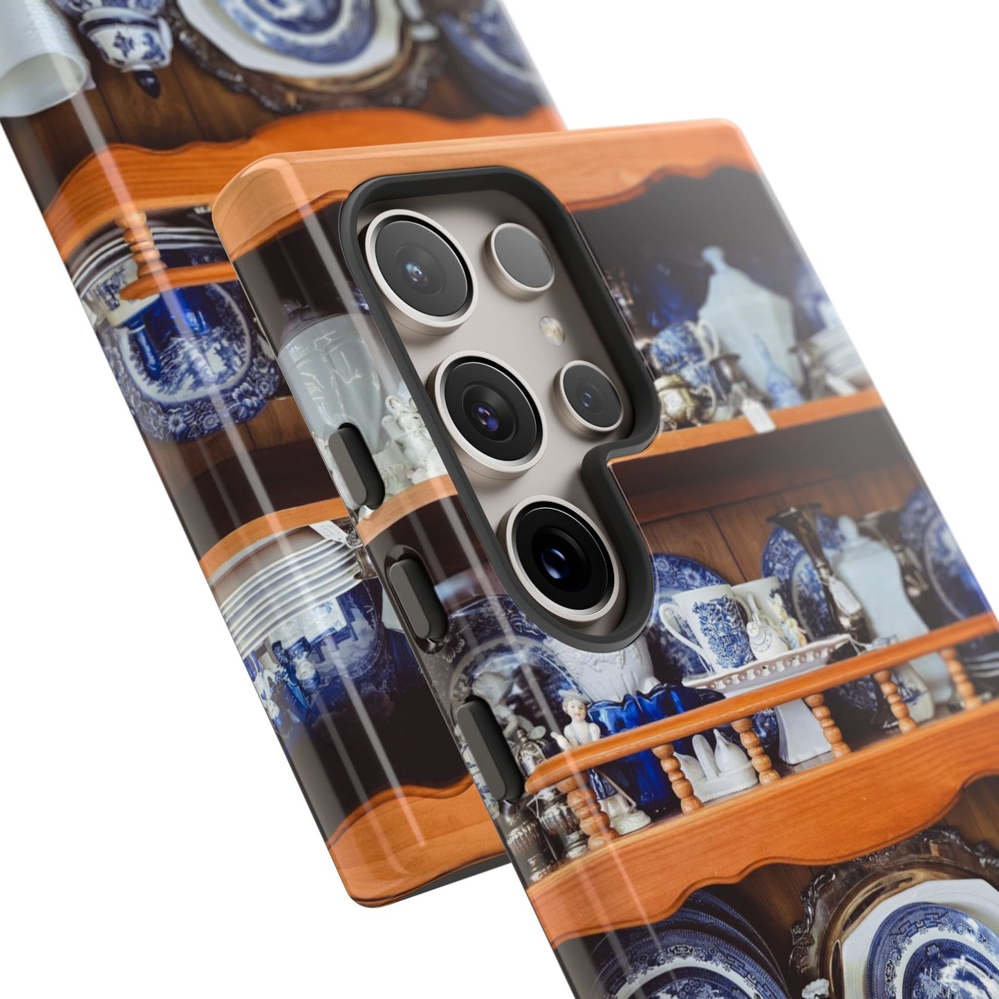 Blue & White China Tough Phone Case, Vintage Curio Shelf iPhone Samsung Google Pixel Cover