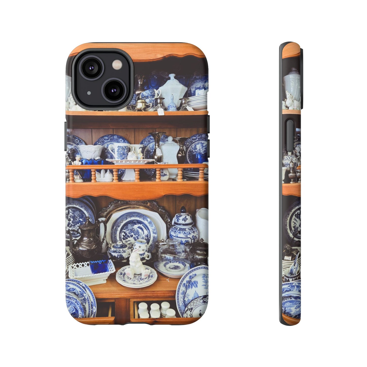 Blue & White China Tough Phone Case, Vintage Curio Shelf iPhone Samsung Google Pixel Cover