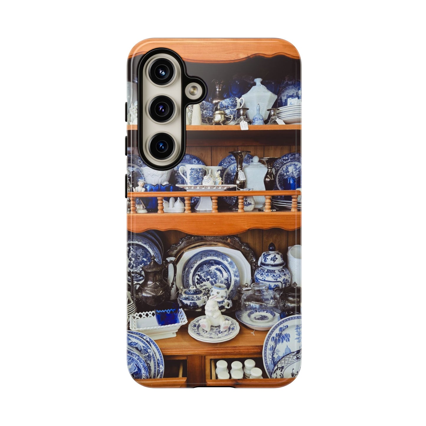 Blue & White China Tough Phone Case, Vintage Curio Shelf iPhone Samsung Google Pixel Cover