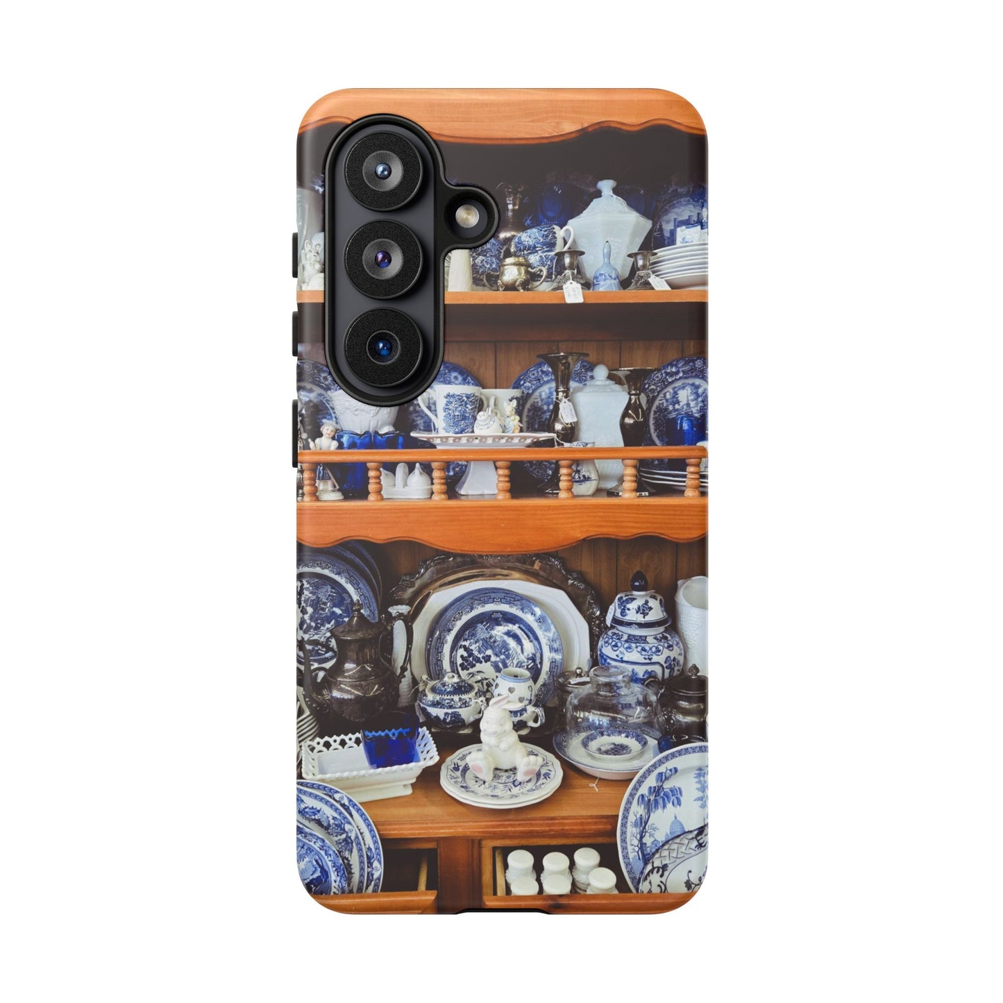 Blue & White China Tough Phone Case, Vintage Curio Shelf iPhone Samsung Google Pixel Cover