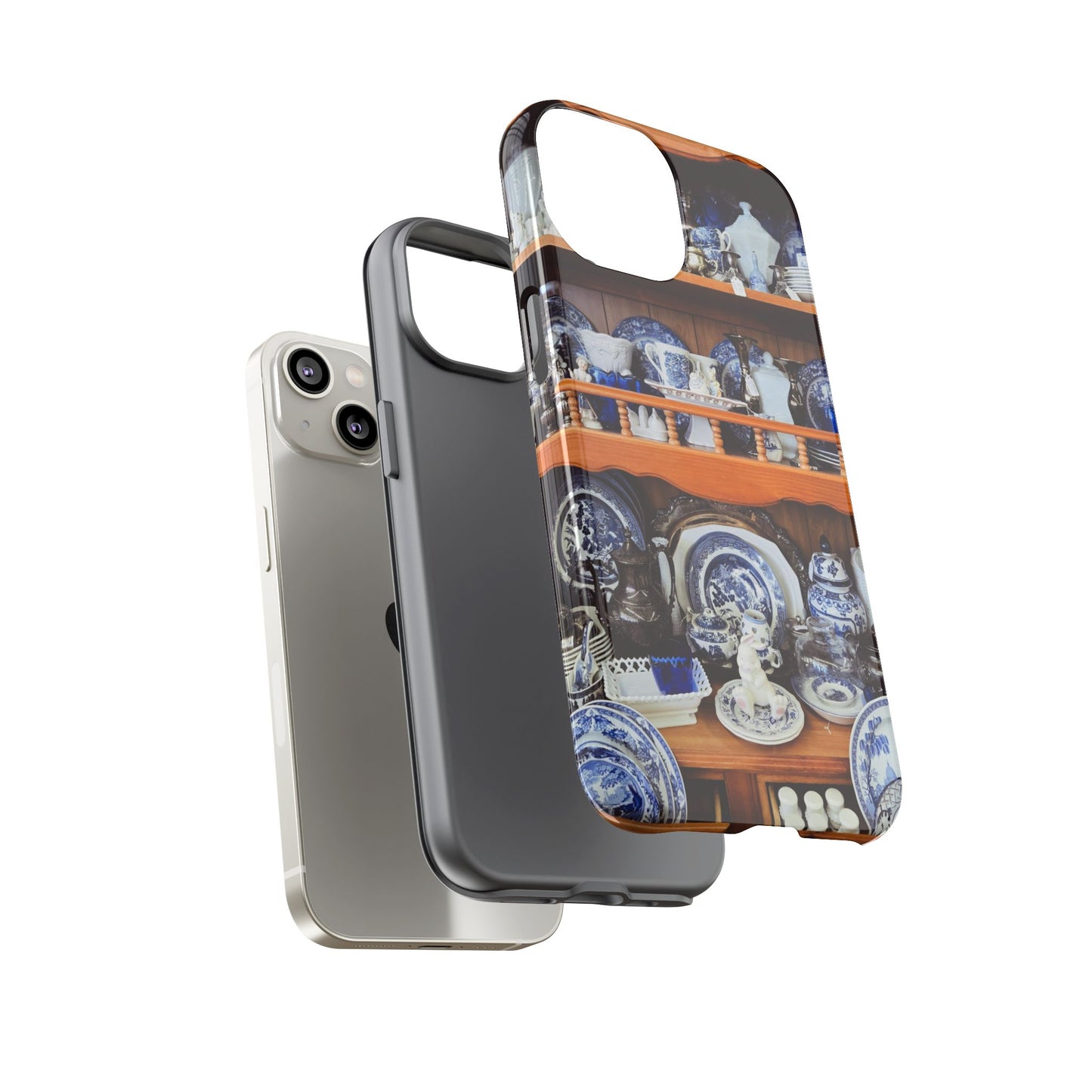 Blue & White China Tough Phone Case, Vintage Curio Shelf iPhone Samsung Google Pixel Cover