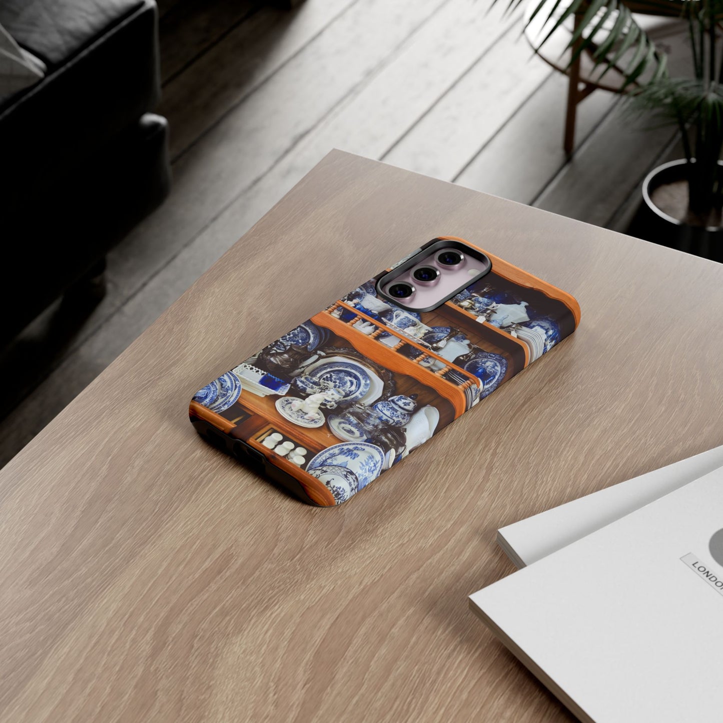 Blue & White China Tough Phone Case, Vintage Curio Shelf iPhone Samsung Google Pixel Cover