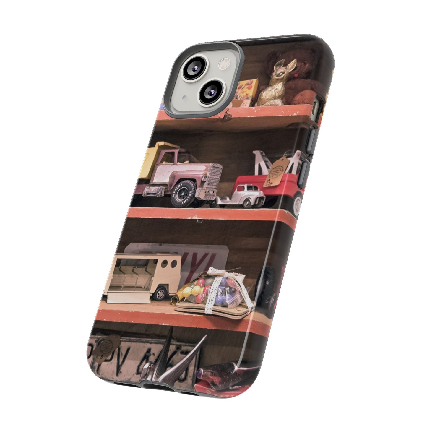 Vintage Toy Shelf Tough Phone Case, Nostalgic Collector Gift for iPhone, Samsung & Google Pixel