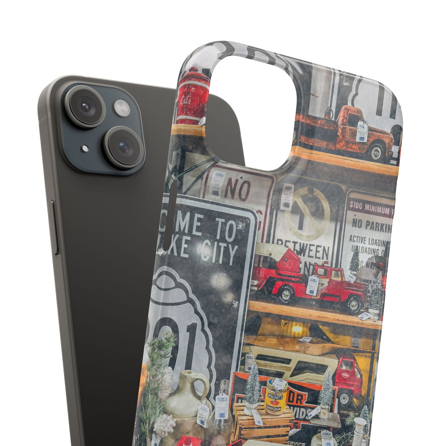 Vintage Toy Fire Truck Snap Case | Retro Truck Phone Case, Road Sign Collage