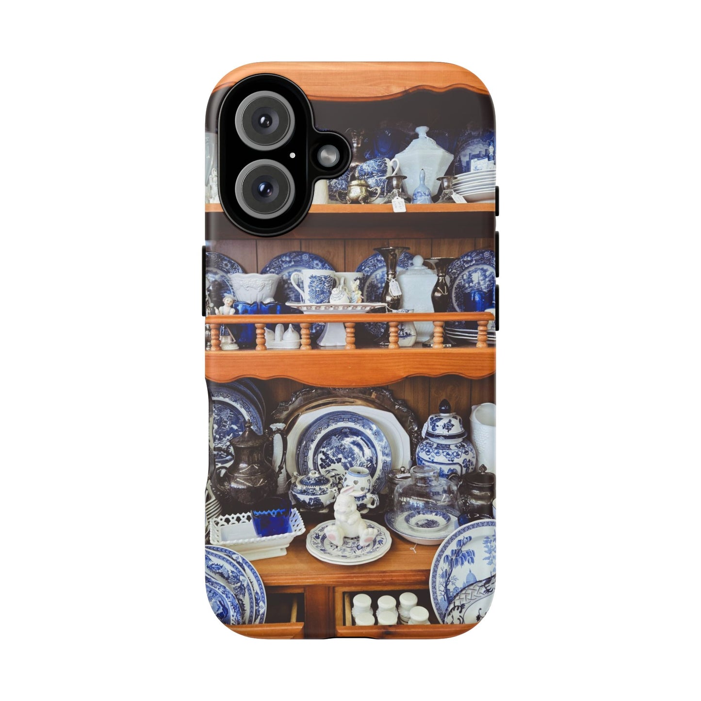 Blue & White China Tough Phone Case, Vintage Curio Shelf iPhone Samsung Google Pixel Cover