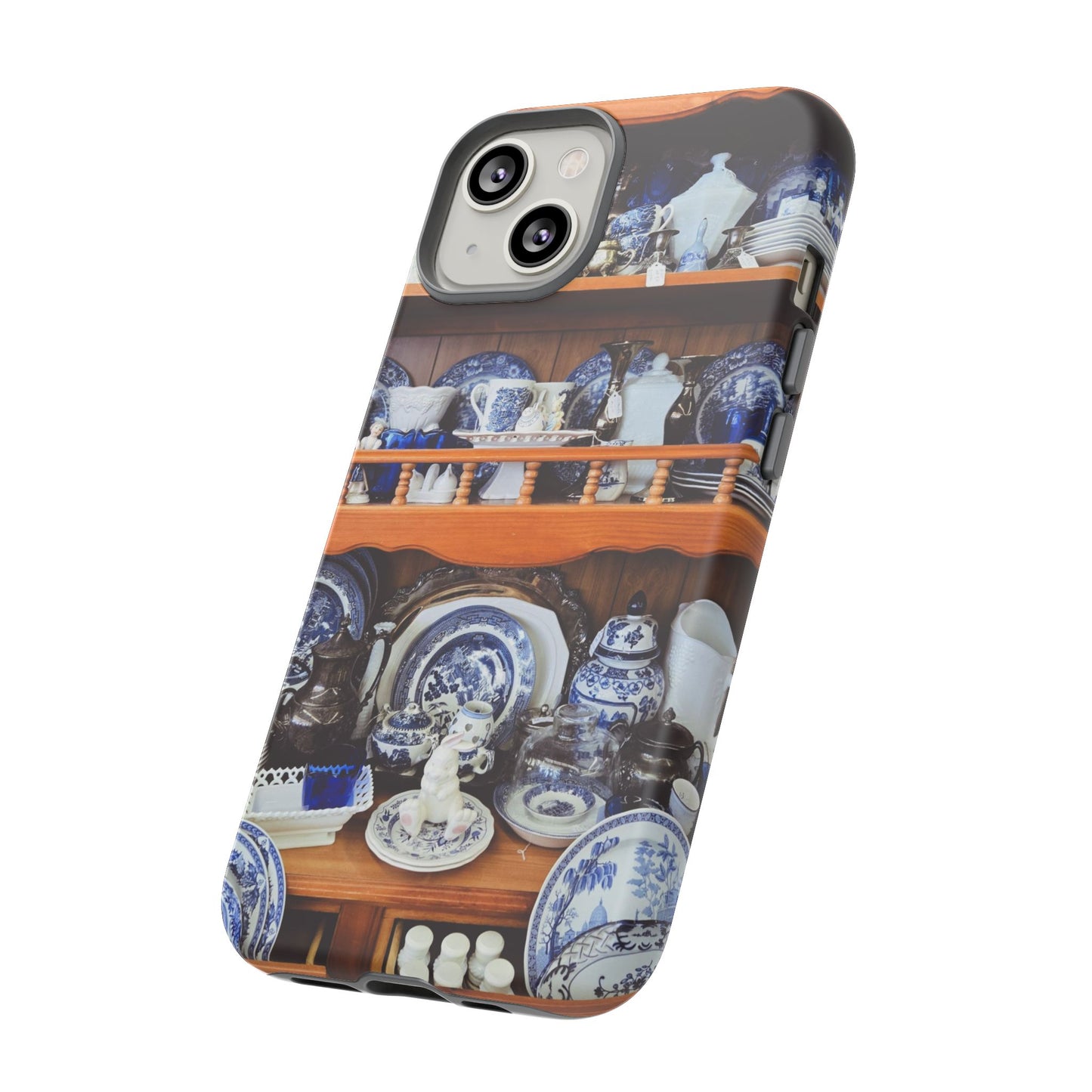 Blue & White China Tough Phone Case, Vintage Curio Shelf iPhone Samsung Google Pixel Cover