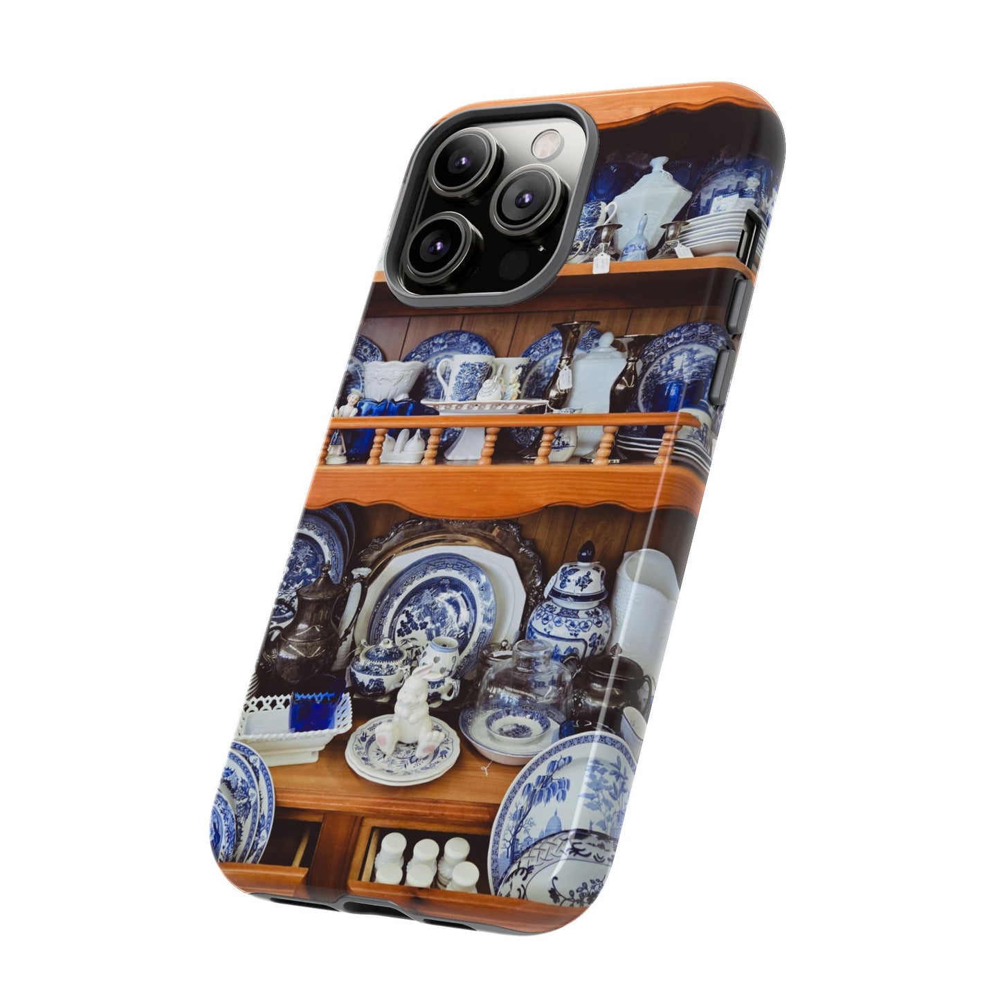 Blue & White China Tough Phone Case, Vintage Curio Shelf iPhone Samsung Google Pixel Cover