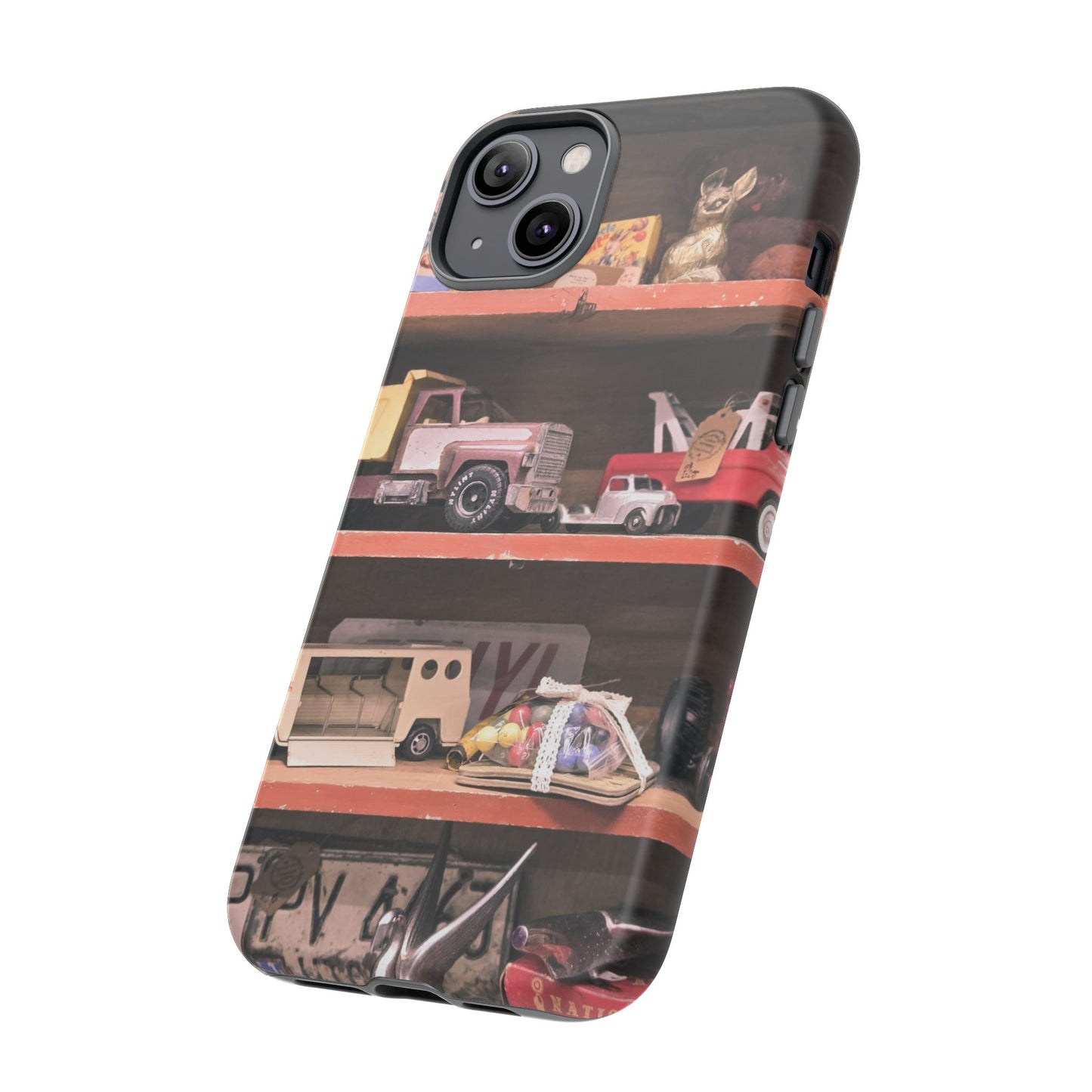 Vintage Toy Shelf Tough Phone Case, Nostalgic Collector Gift for iPhone, Samsung & Google Pixel