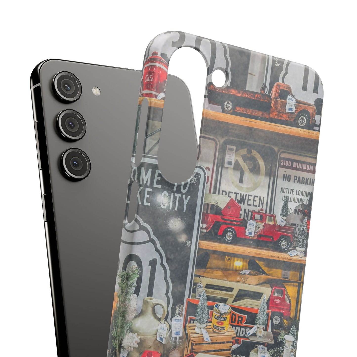 Vintage Toy Fire Truck Snap Case | Retro Truck Phone Case, Road Sign Collage