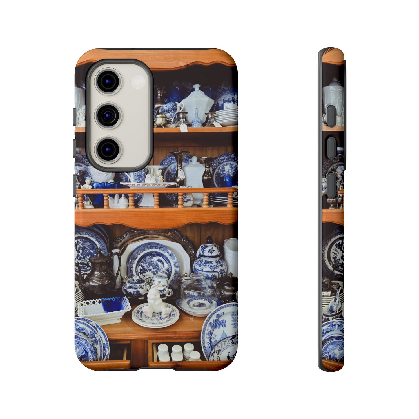 Blue & White China Tough Phone Case, Vintage Curio Shelf iPhone Samsung Google Pixel Cover