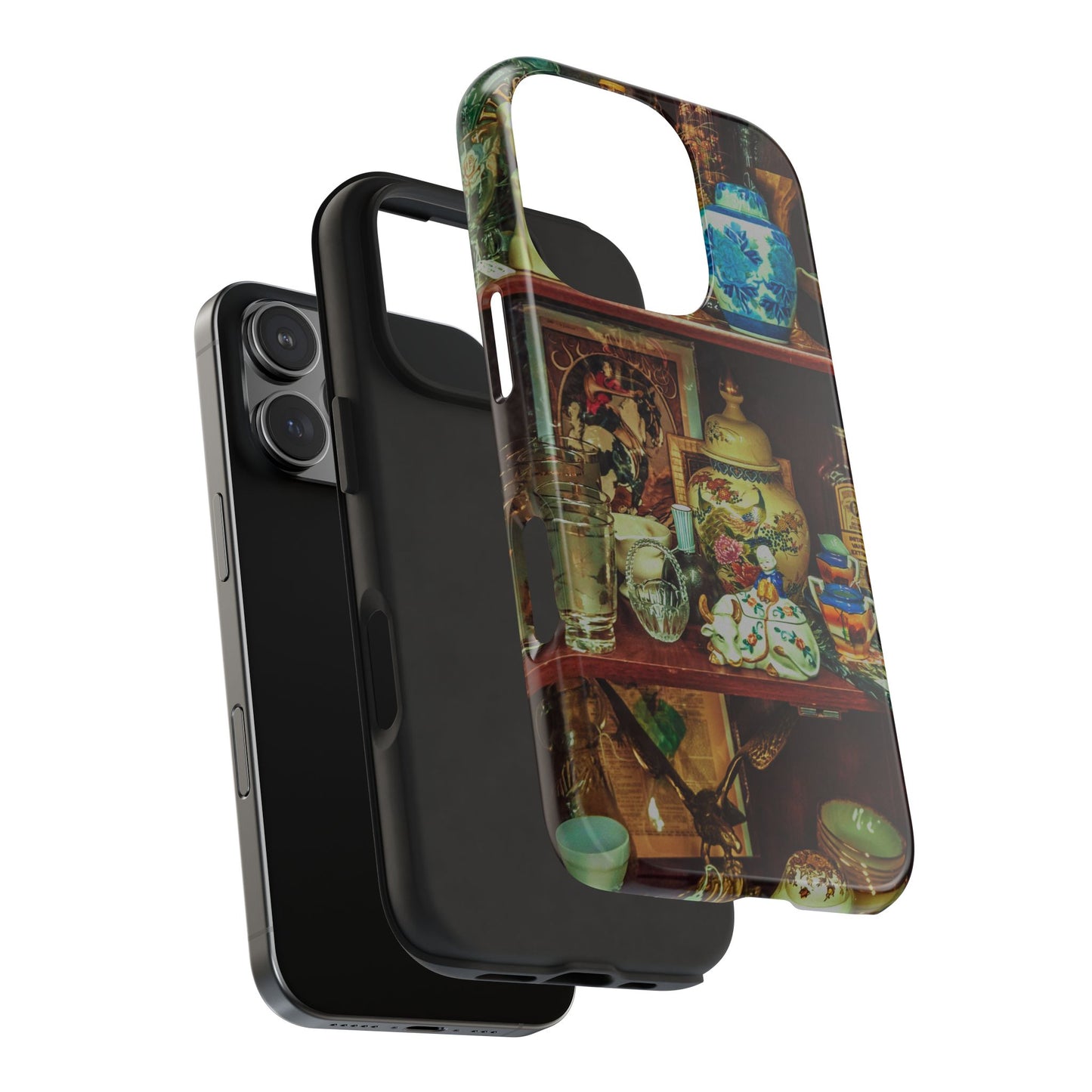 Vintage Curio Cabinet Tough Phone Case, Antique Shelf iPhone & Samsung Cover, Gift for Vintage Decor Lovers