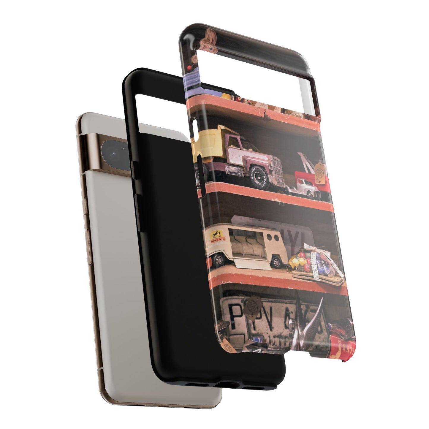 Vintage Toy Shelf Tough Phone Case, Nostalgic Collector Gift for iPhone, Samsung & Google Pixel