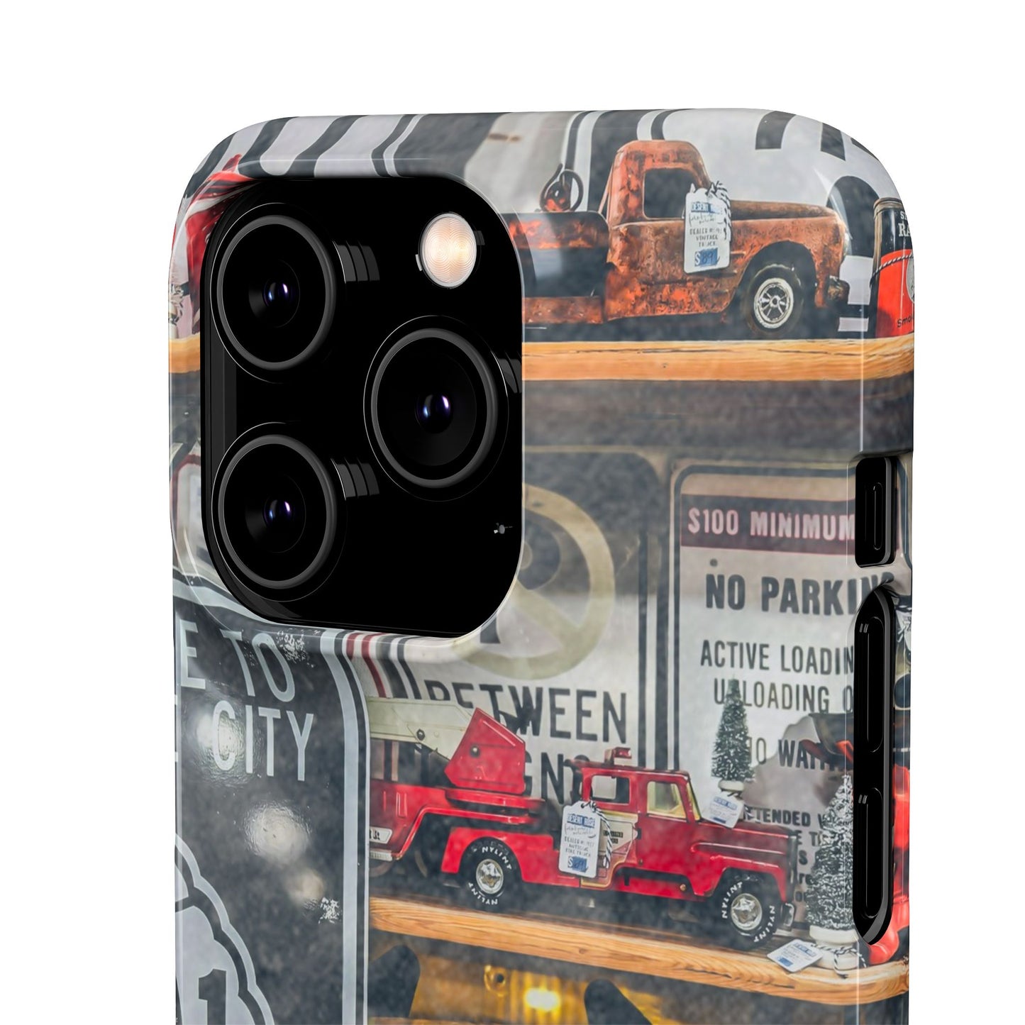 Vintage Toy Fire Truck Snap Case | Retro Truck Phone Case, Road Sign Collage