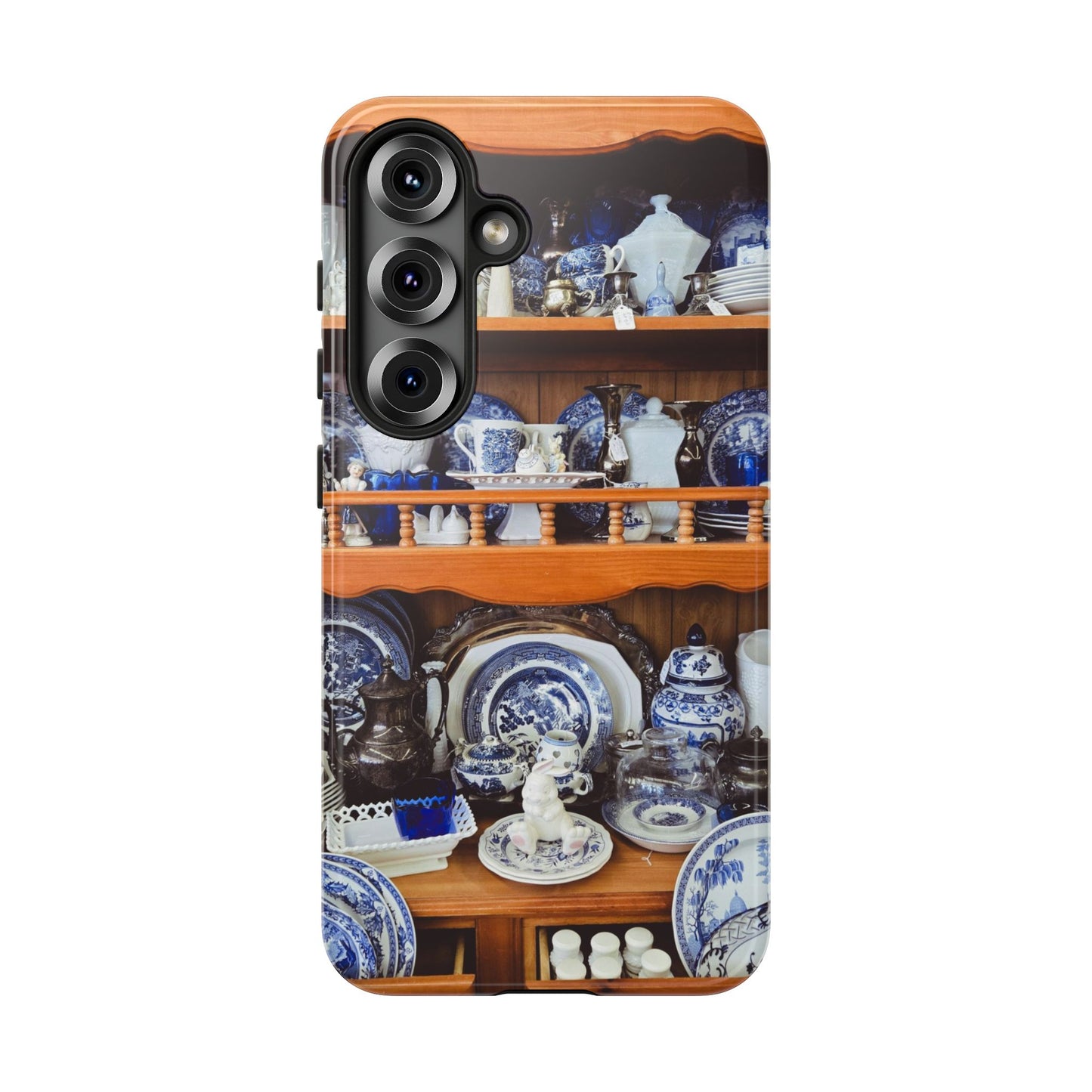 Blue & White China Tough Phone Case, Vintage Curio Shelf iPhone Samsung Google Pixel Cover