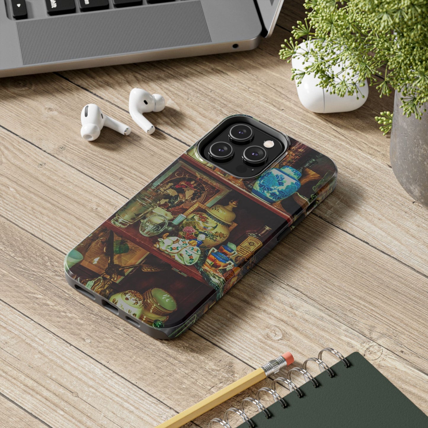 Vintage Curio Cabinet Tough Phone Case, Antique Shelf iPhone & Samsung Cover, Gift for Vintage Decor Lovers