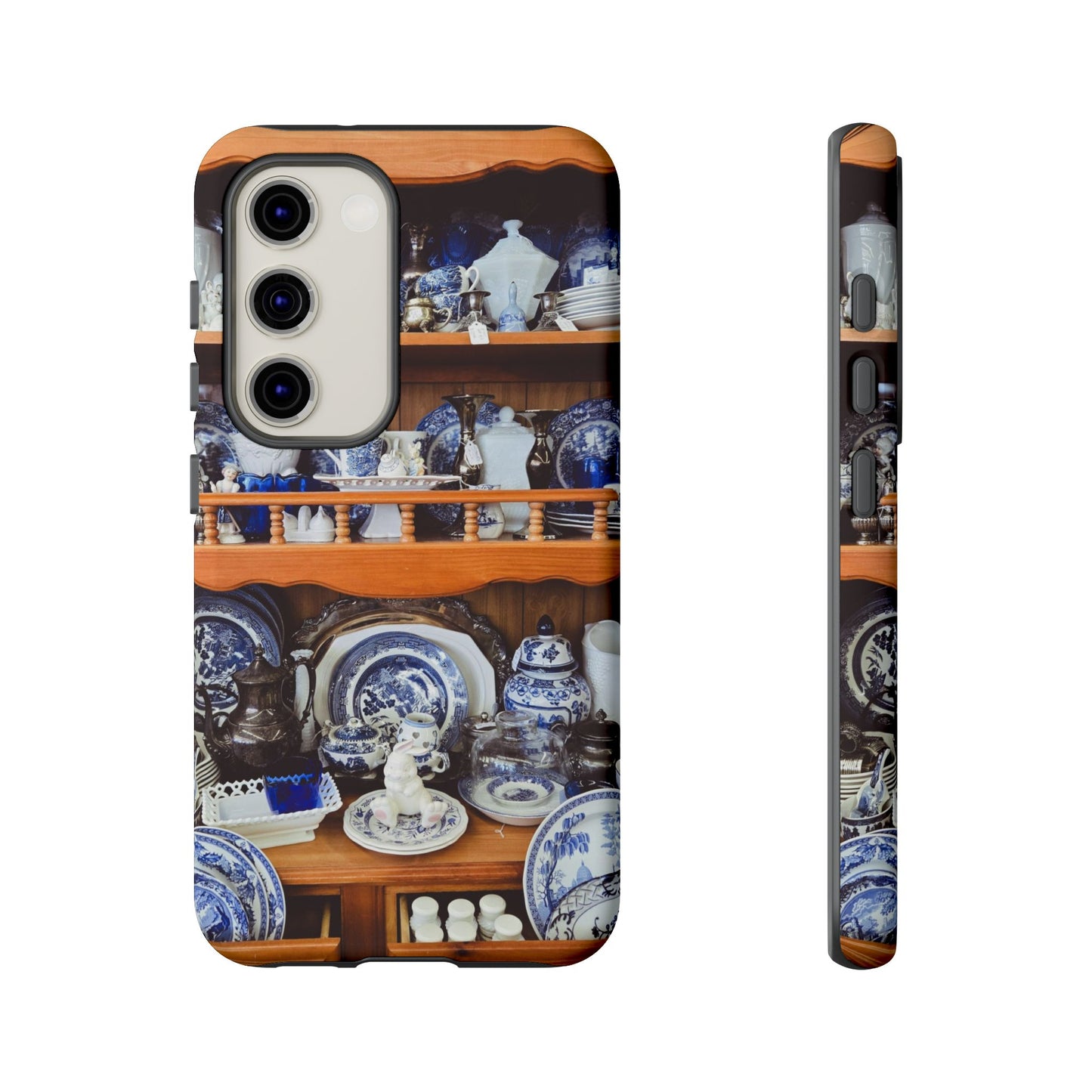 Blue & White China Tough Phone Case, Vintage Curio Shelf iPhone Samsung Google Pixel Cover