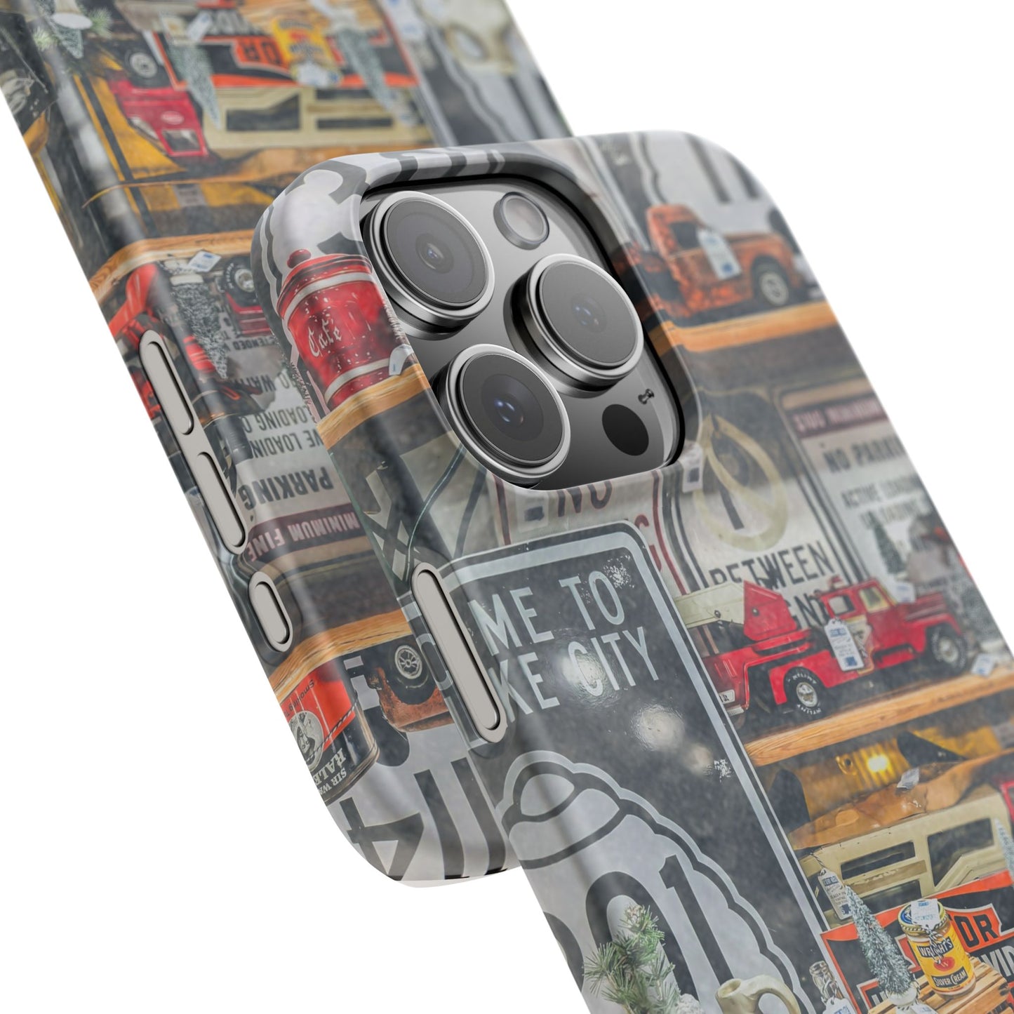 Vintage Toy Fire Truck Snap Case | Retro Truck Phone Case, Road Sign Collage