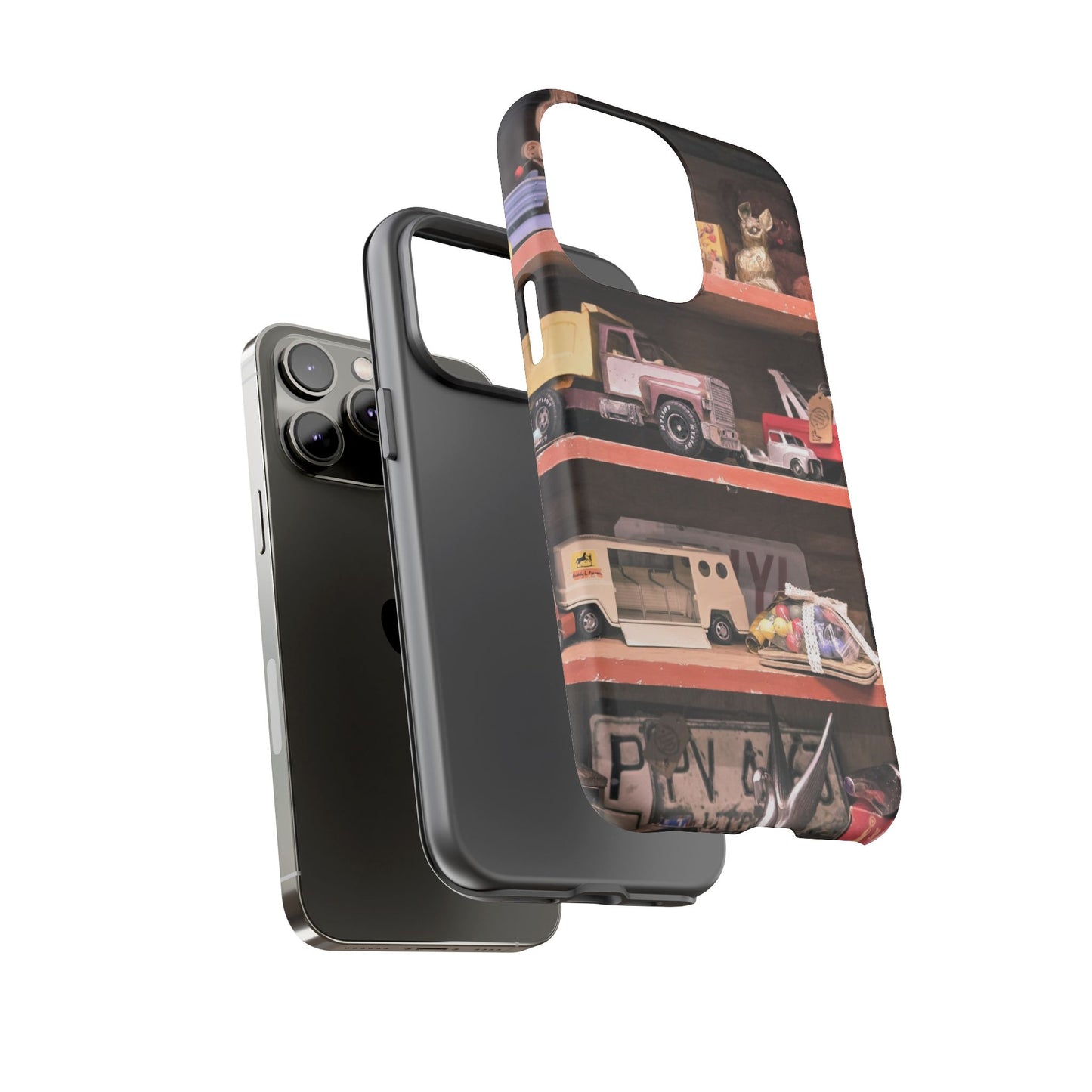 Vintage Toy Shelf Tough Phone Case, Nostalgic Collector Gift for iPhone, Samsung & Google Pixel
