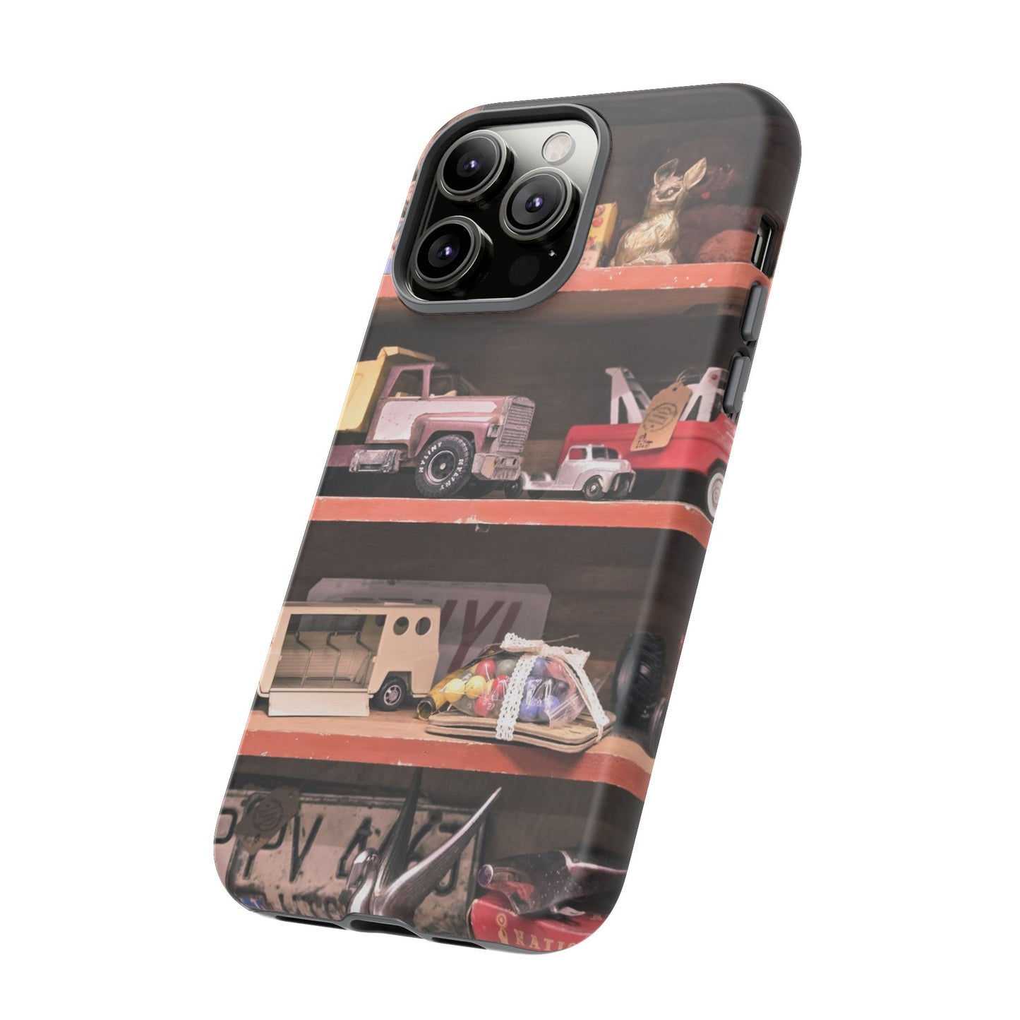 Vintage Toy Shelf Tough Phone Case, Nostalgic Collector Gift for iPhone, Samsung & Google Pixel