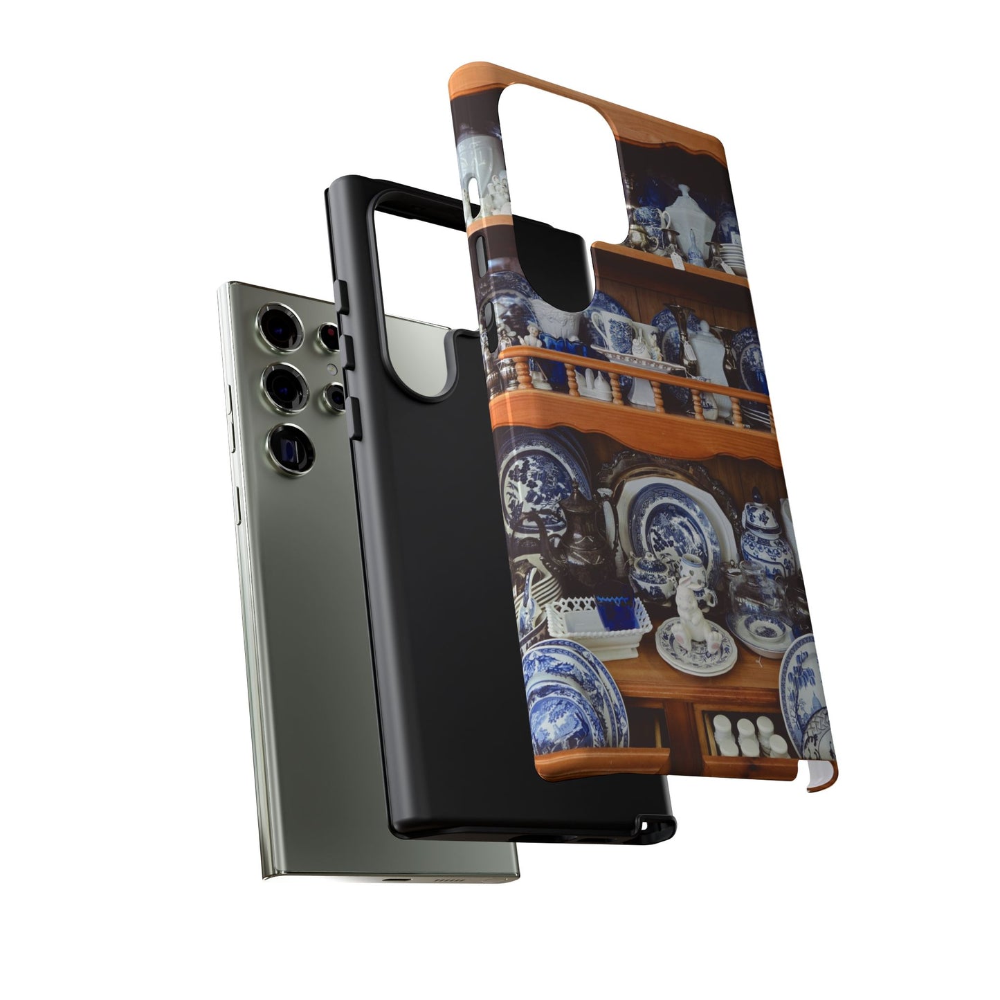 Blue & White China Tough Phone Case, Vintage Curio Shelf iPhone Samsung Google Pixel Cover