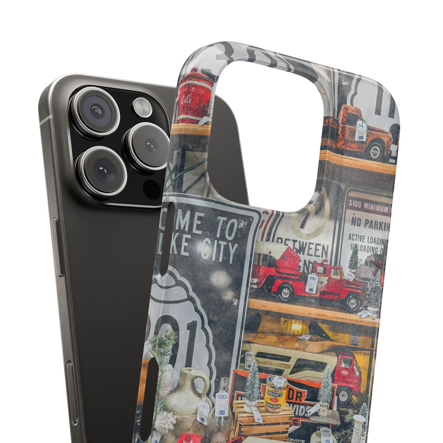 Vintage Toy Fire Truck Snap Case | Retro Truck Phone Case, Road Sign Collage