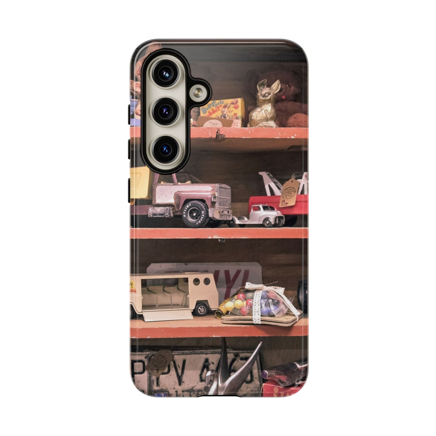 Vintage Toy Shelf Tough Phone Case, Nostalgic Collector Gift for iPhone, Samsung & Google Pixel