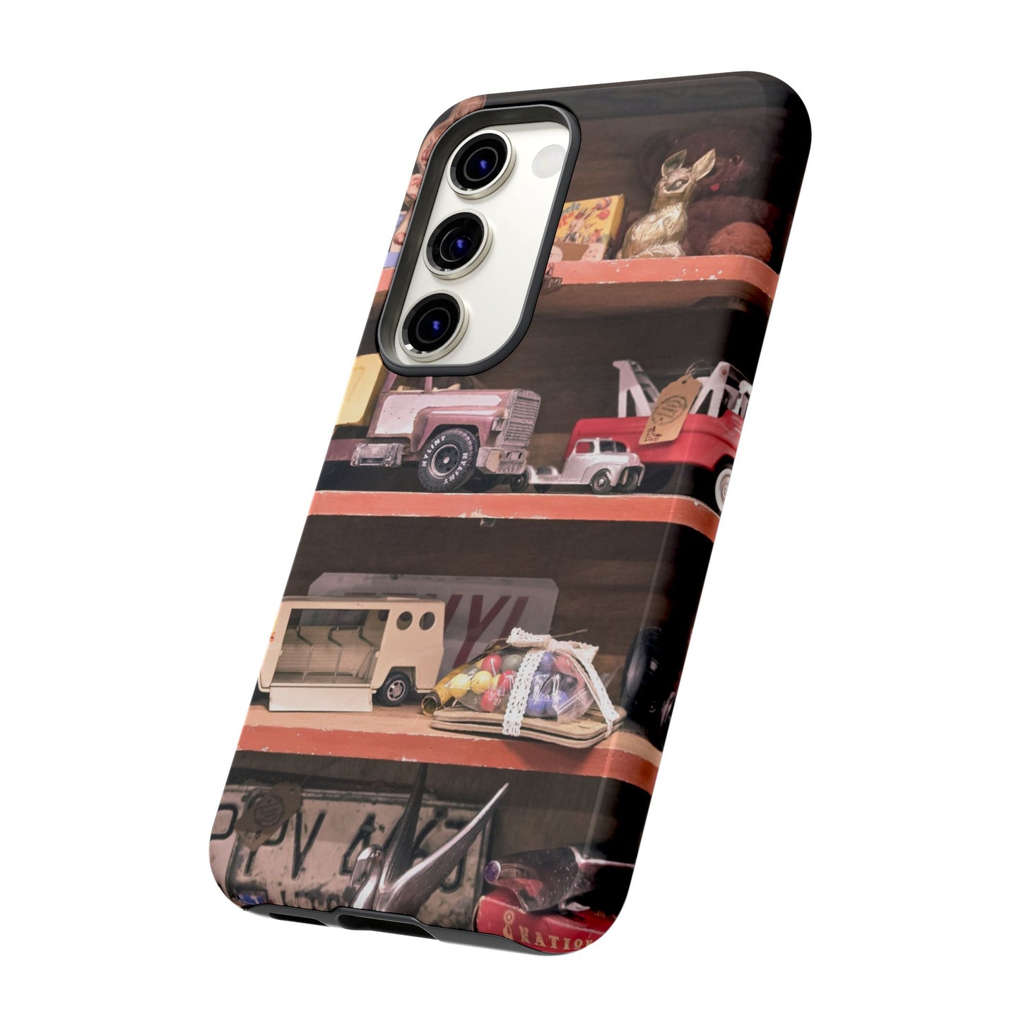 Vintage Toy Shelf Tough Phone Case, Nostalgic Collector Gift for iPhone, Samsung & Google Pixel