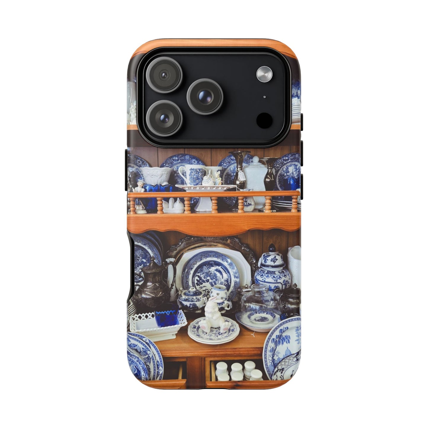 Blue & White China Tough Phone Case, Vintage Curio Shelf iPhone Samsung Google Pixel Cover