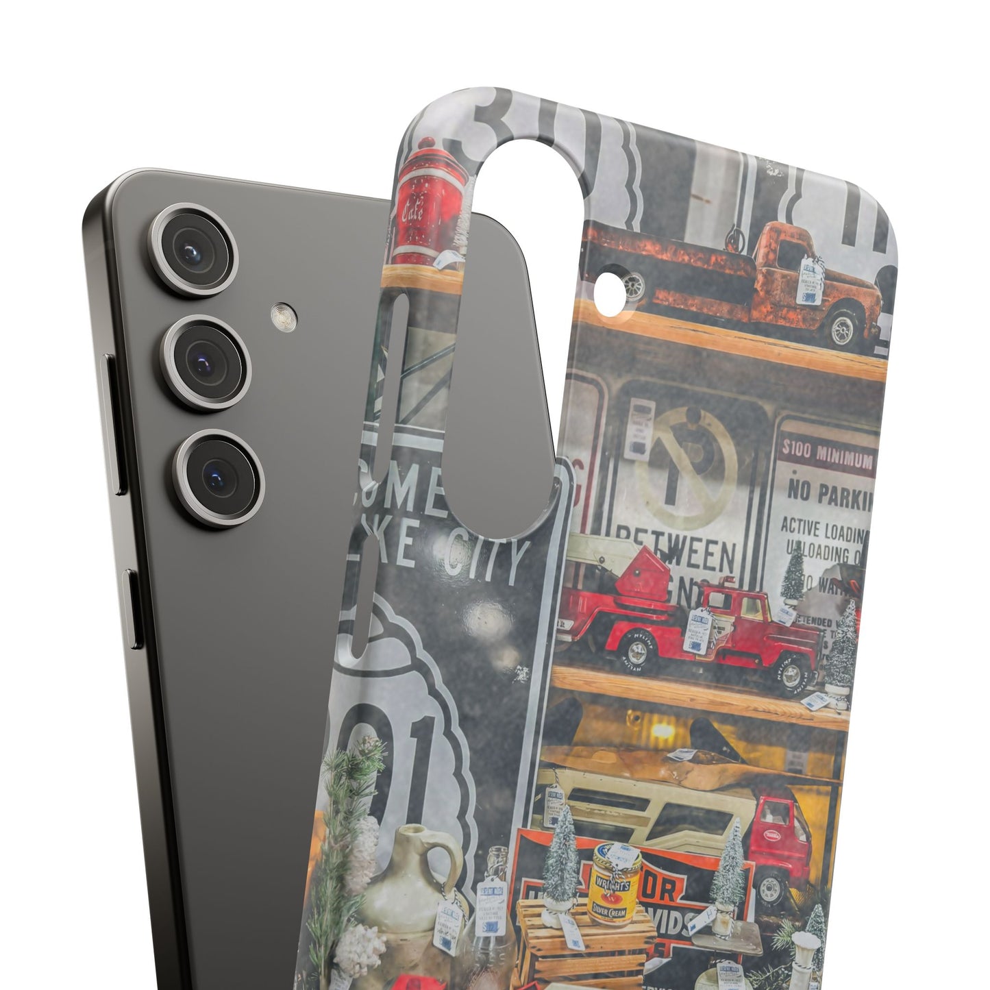 Vintage Toy Fire Truck Snap Case | Retro Truck Phone Case, Road Sign Collage
