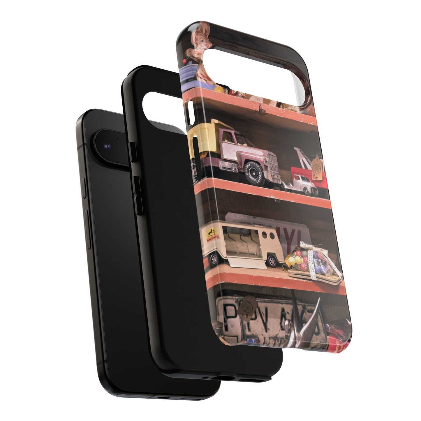 Vintage Toy Shelf Tough Phone Case, Nostalgic Collector Gift for iPhone, Samsung & Google Pixel