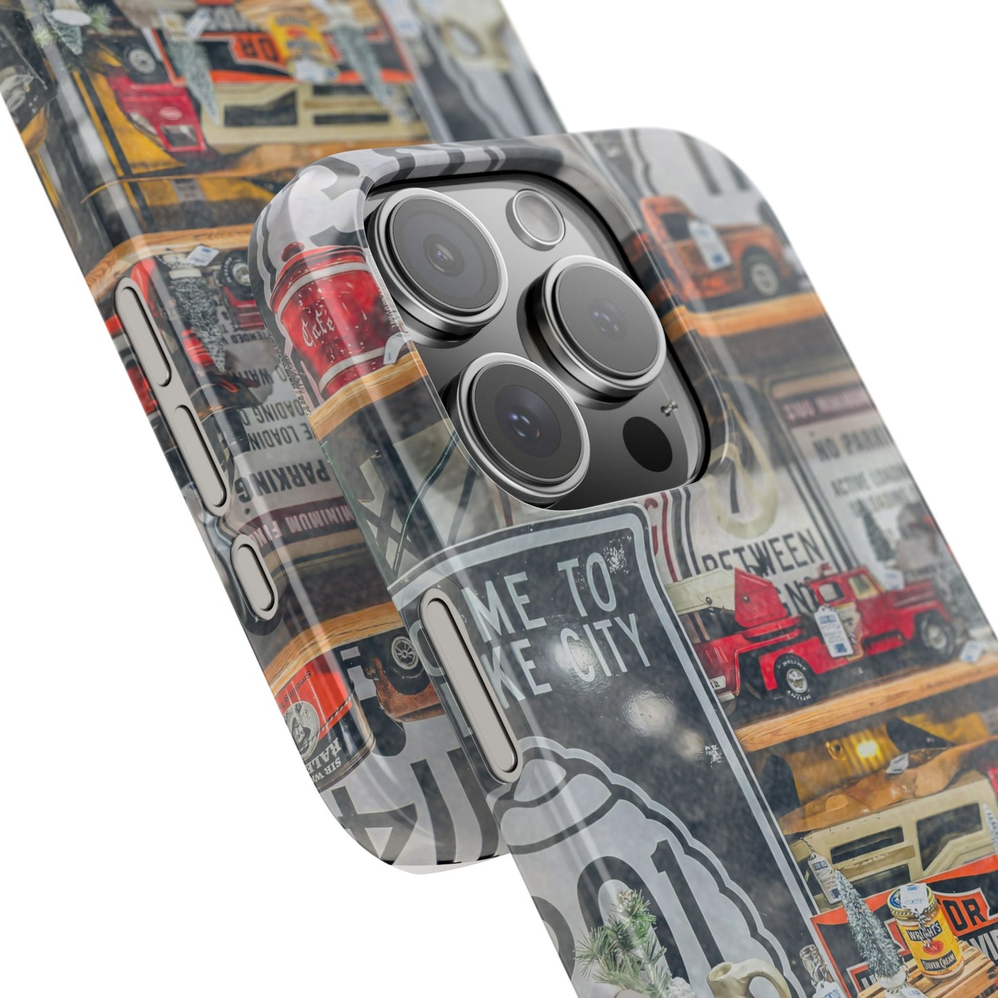 Vintage Toy Fire Truck Snap Case | Retro Truck Phone Case, Road Sign Collage