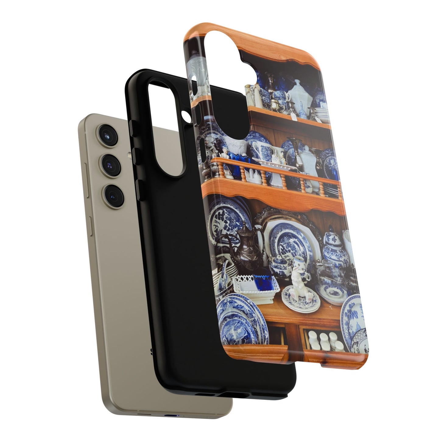 Blue & White China Tough Phone Case, Vintage Curio Shelf iPhone Samsung Google Pixel Cover