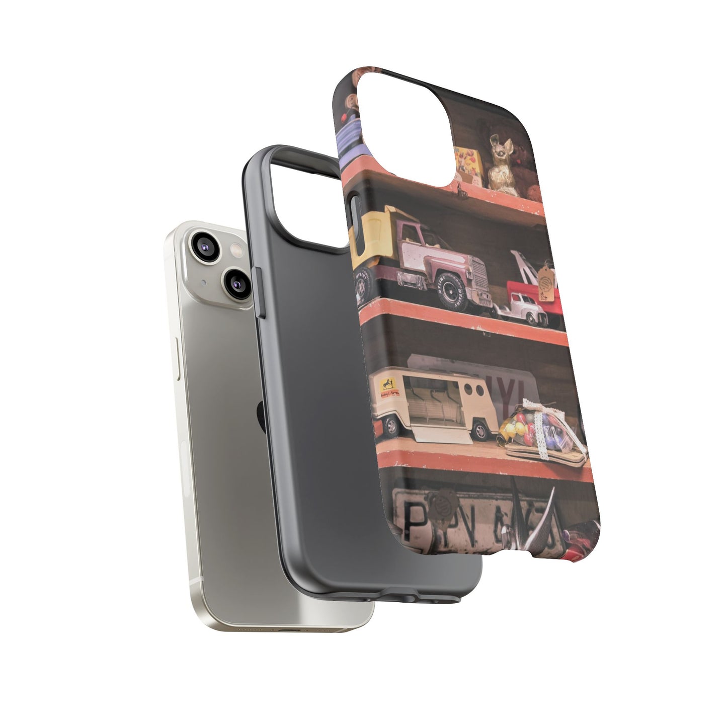 Vintage Toy Shelf Tough Phone Case, Nostalgic Collector Gift for iPhone, Samsung & Google Pixel