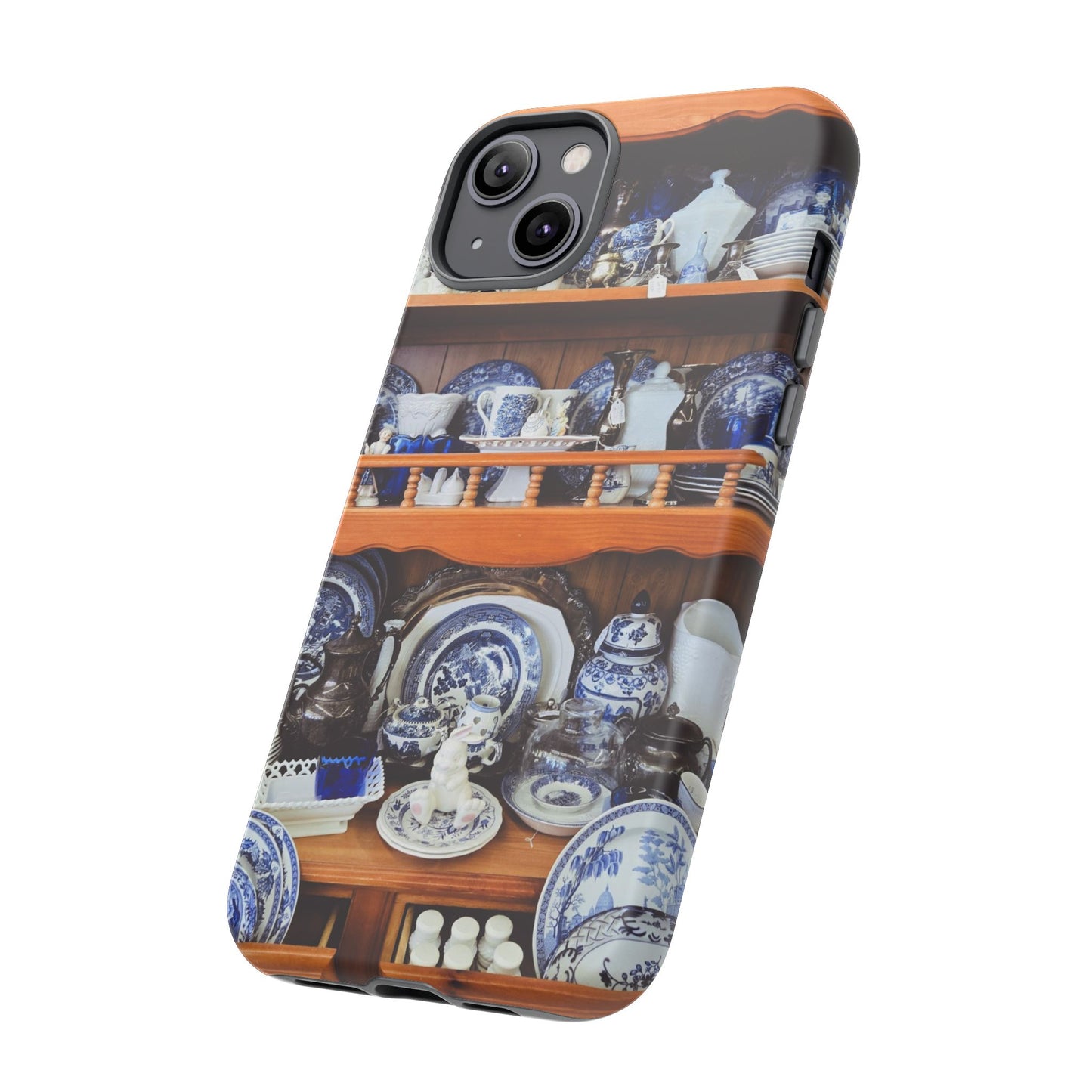 Blue & White China Tough Phone Case, Vintage Curio Shelf iPhone Samsung Google Pixel Cover