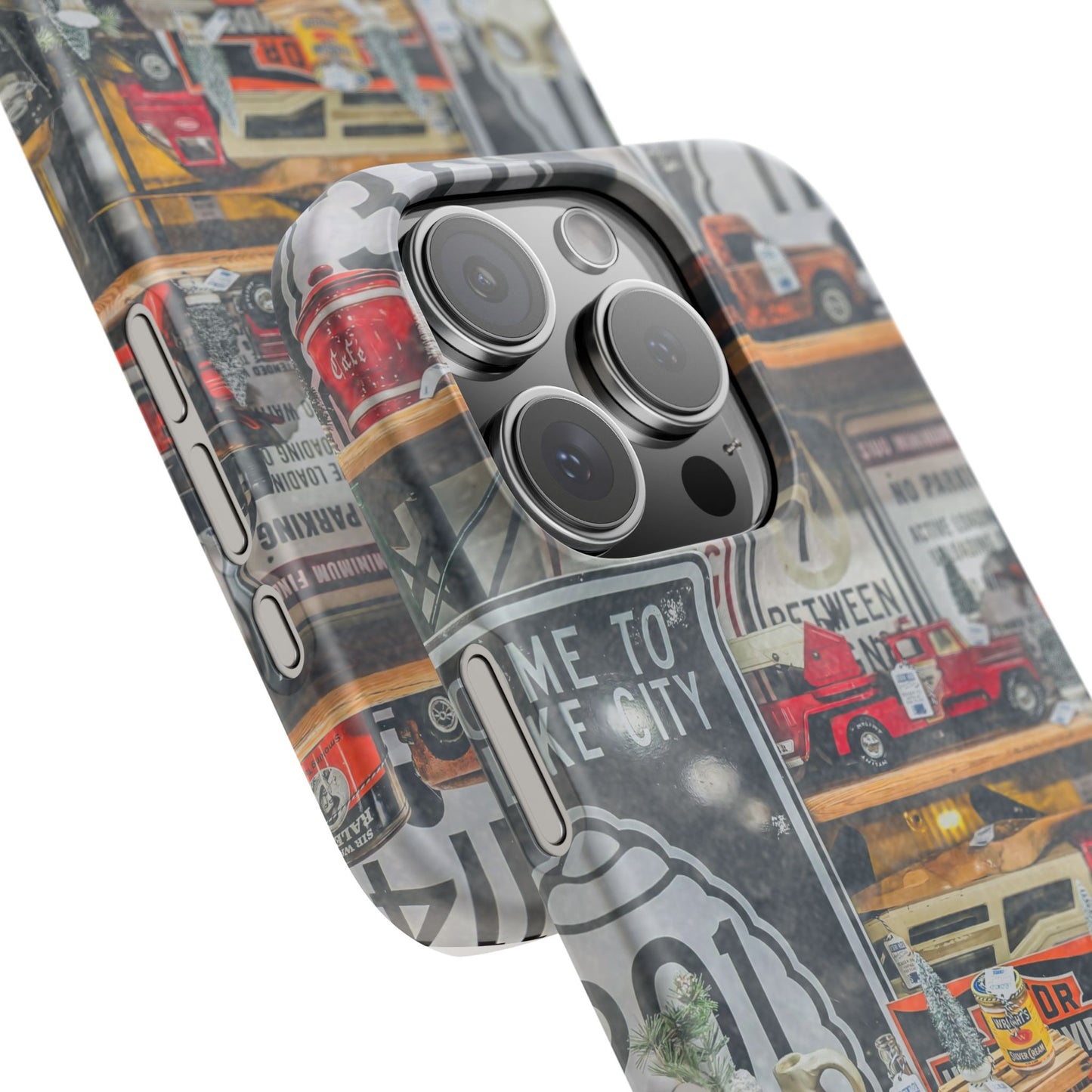 Vintage Toy Fire Truck Snap Case | Retro Truck Phone Case, Road Sign Collage