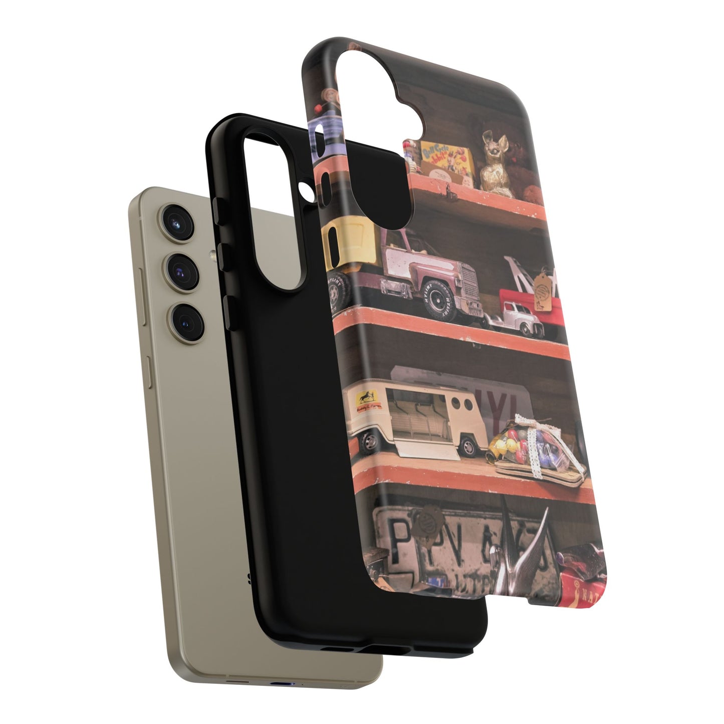 Vintage Toy Shelf Tough Phone Case, Nostalgic Collector Gift for iPhone, Samsung & Google Pixel
