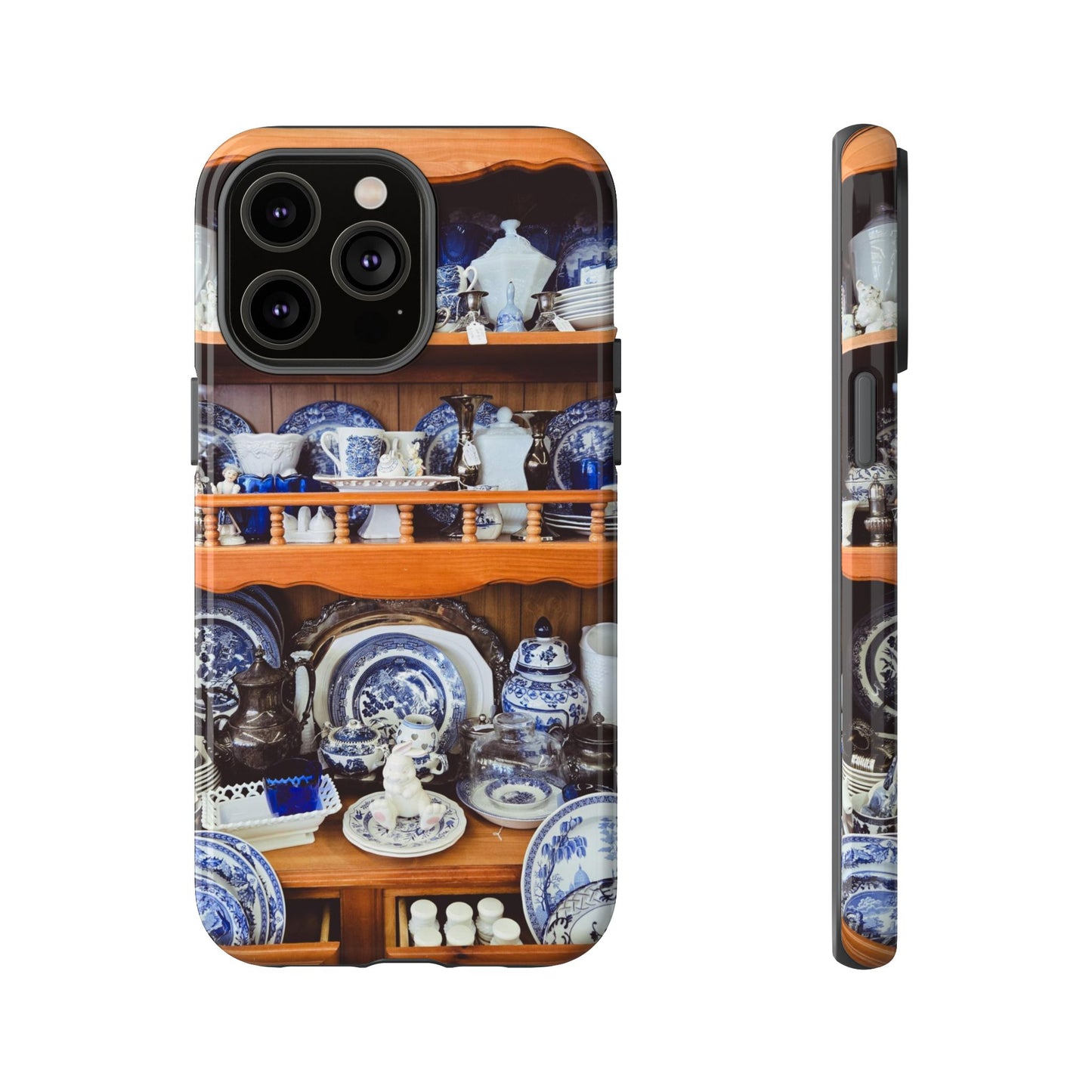 Blue & White China Tough Phone Case, Vintage Curio Shelf iPhone Samsung Google Pixel Cover