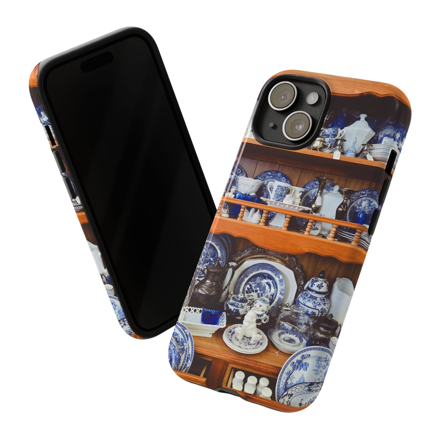 Blue & White China Tough Phone Case, Vintage Curio Shelf iPhone Samsung Google Pixel Cover